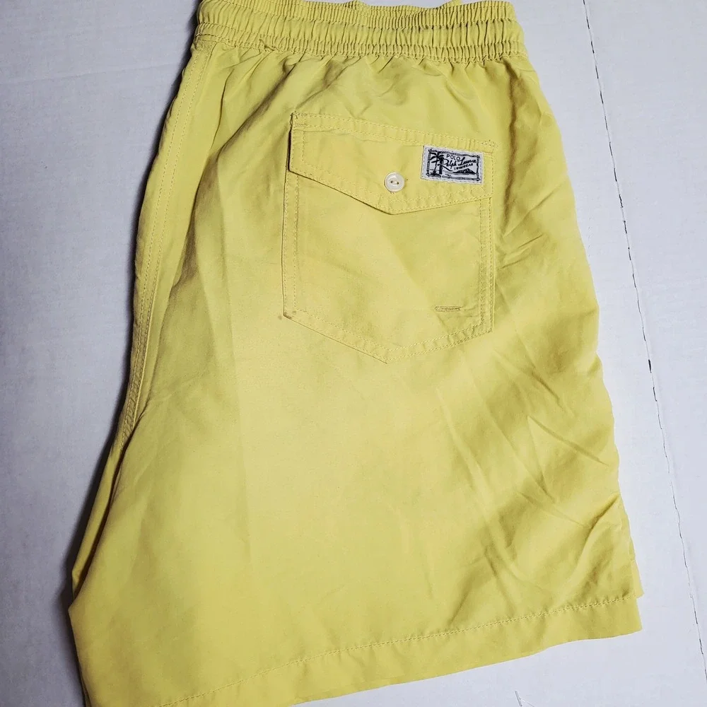 Polo Ralph Lauren Mens XL‎ Yellow Swim Trunks Mesh Lined Drawstring Pockets